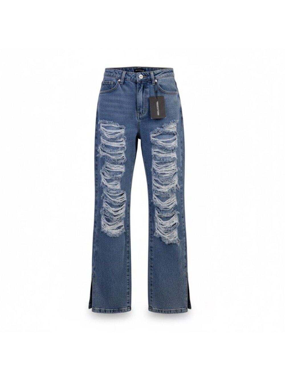Pretty Little Thing Womens Blue High-Waisted Distressed Straight Leg Jeans Sz 4